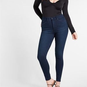 Express High Waisted Supersoft dark wash skinny jeans.